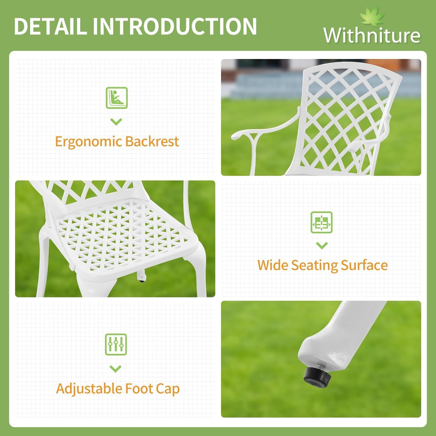 Cast Aluminum Patio Chairs Set of 2 White