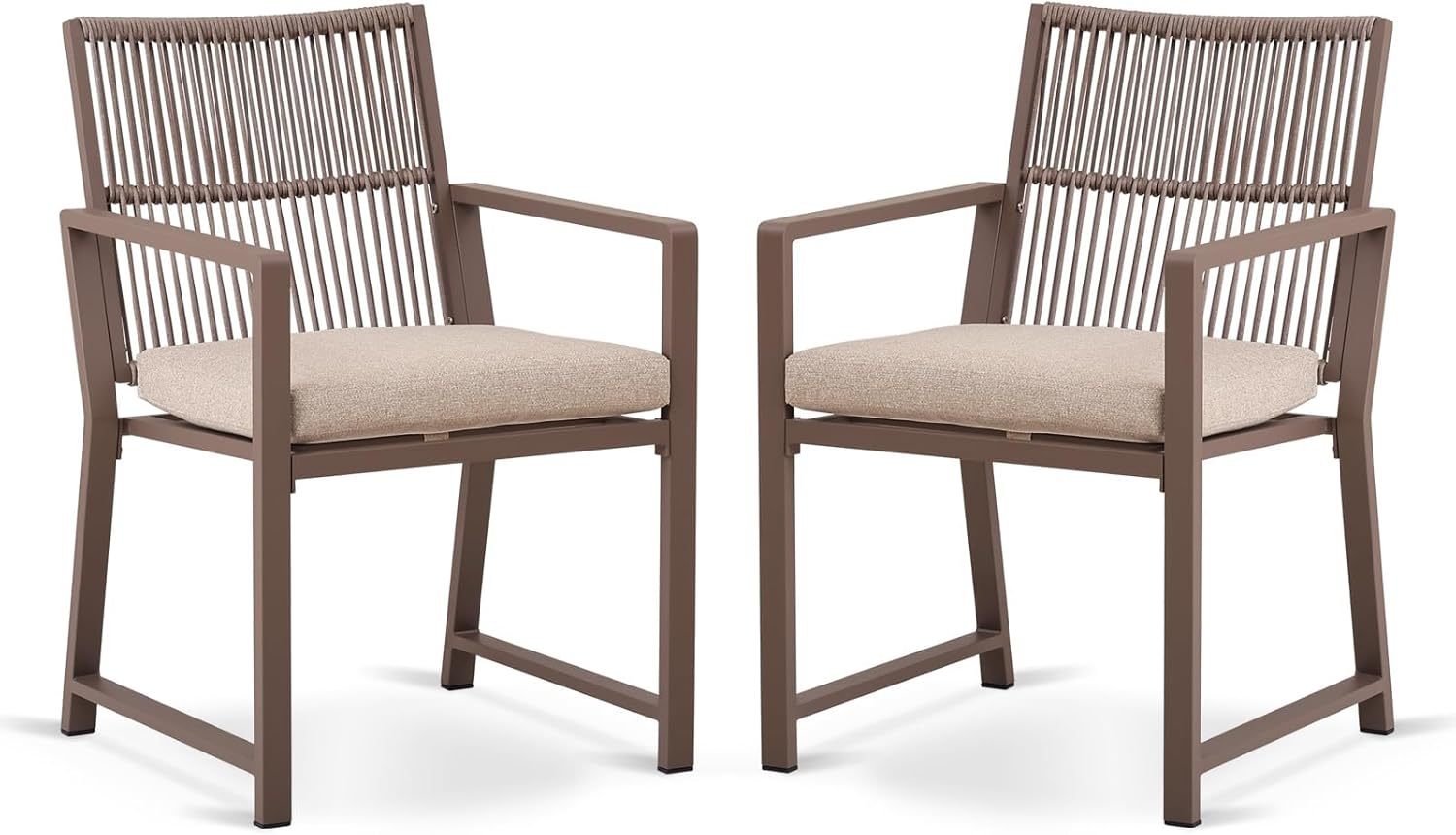 Aluminum Outdoor Patio Dining Chairs Light Brown