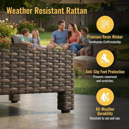 7 Piece Patio Furniture Set, High Curved Back Wicker Patio Sectional, All Weather Outdoor Dining Set