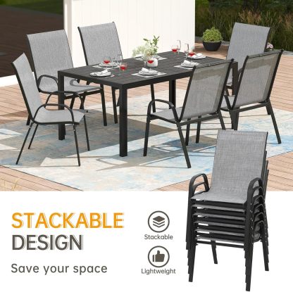 7-Piece Outdoor Patio Dining Set, 6Pcs Stackable Patio Chairs and Rectangular Dining Table