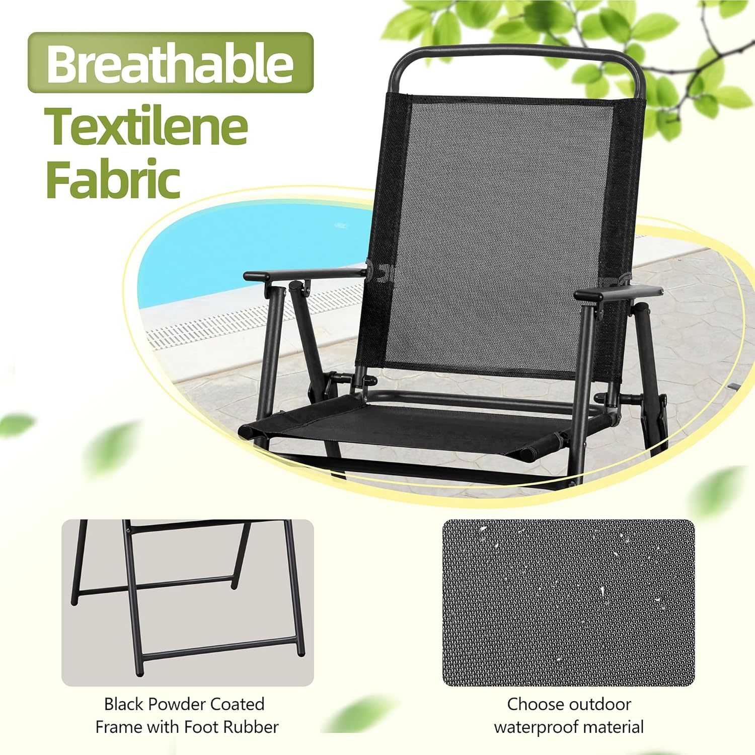 6 Piece Folding Patio Dining Set, Small Metal Outdoor Garden Patio Table and Chair Set