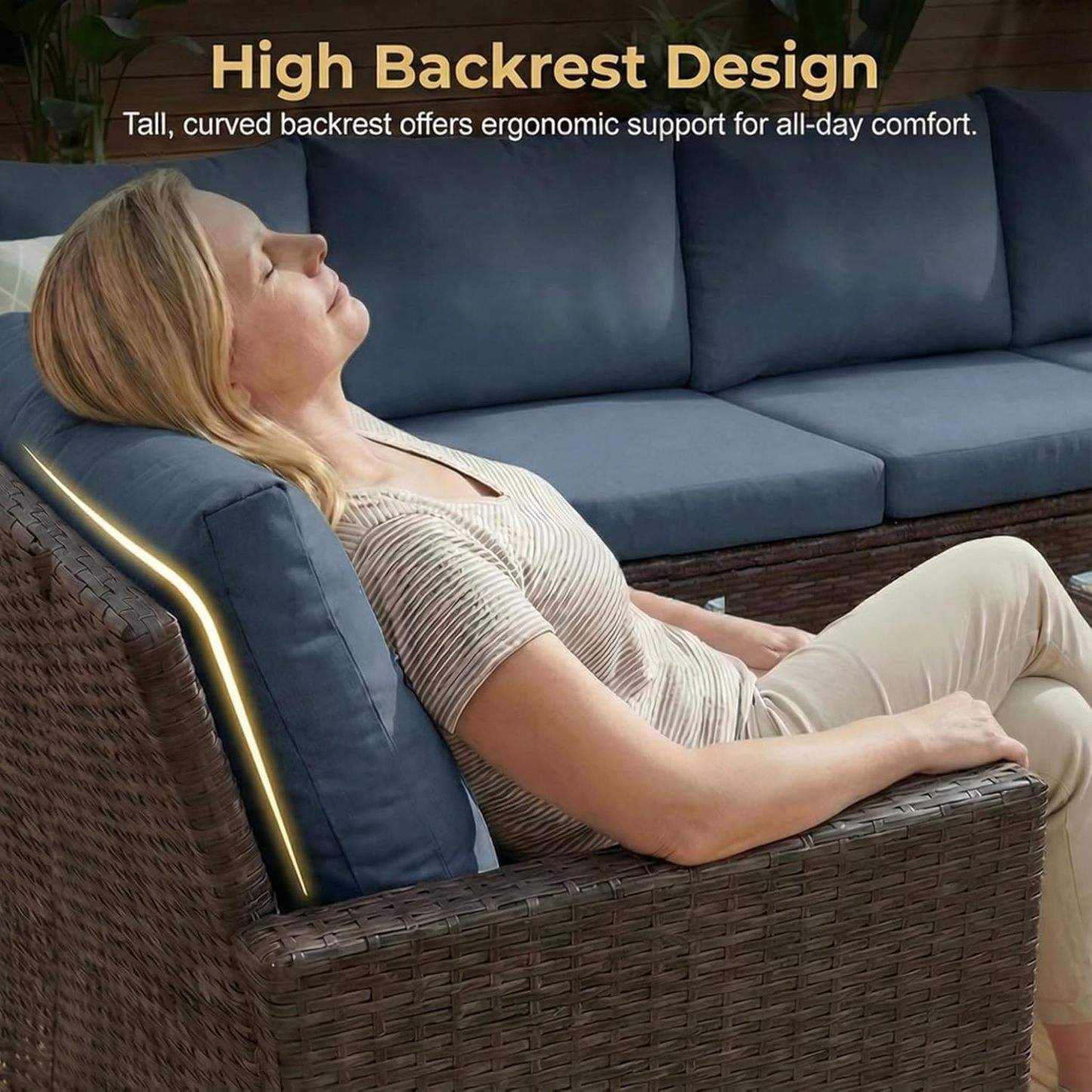 7 Piece Patio Furniture Set, High Curved Back Wicker Patio Sectional, All Weather Outdoor Dining Set