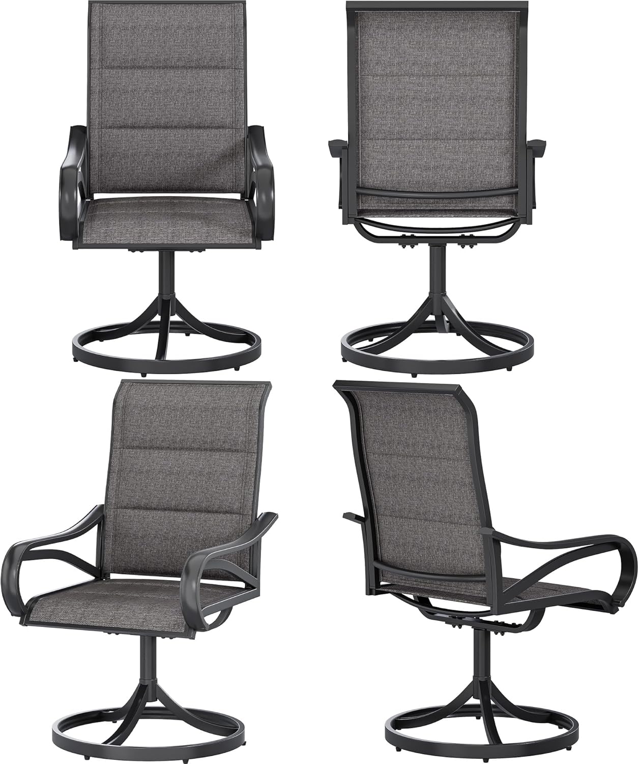 4 Set Padded Outdoor Swivel Chairs Gray