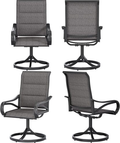 4 Set Padded Outdoor Swivel Chairs Gray