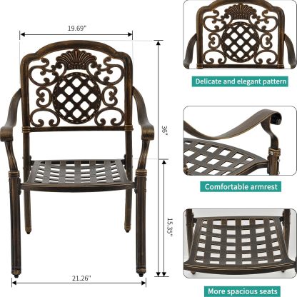 Set of 2 Cast Aluminum Patio Dining Chairs Bronze