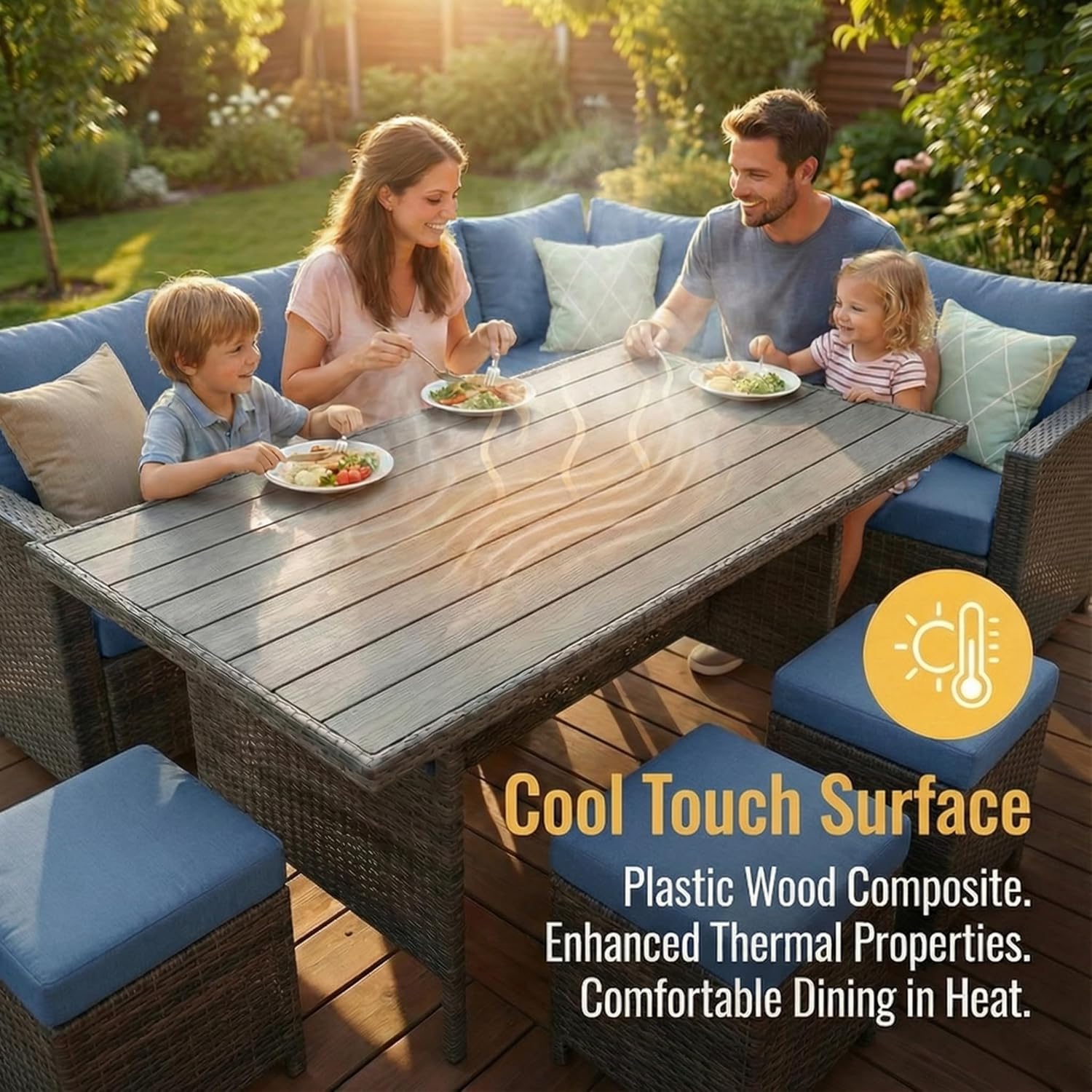 7 Piece Patio Furniture Set, High Curved Back Wicker Patio Sectional, All Weather Outdoor Dining Set