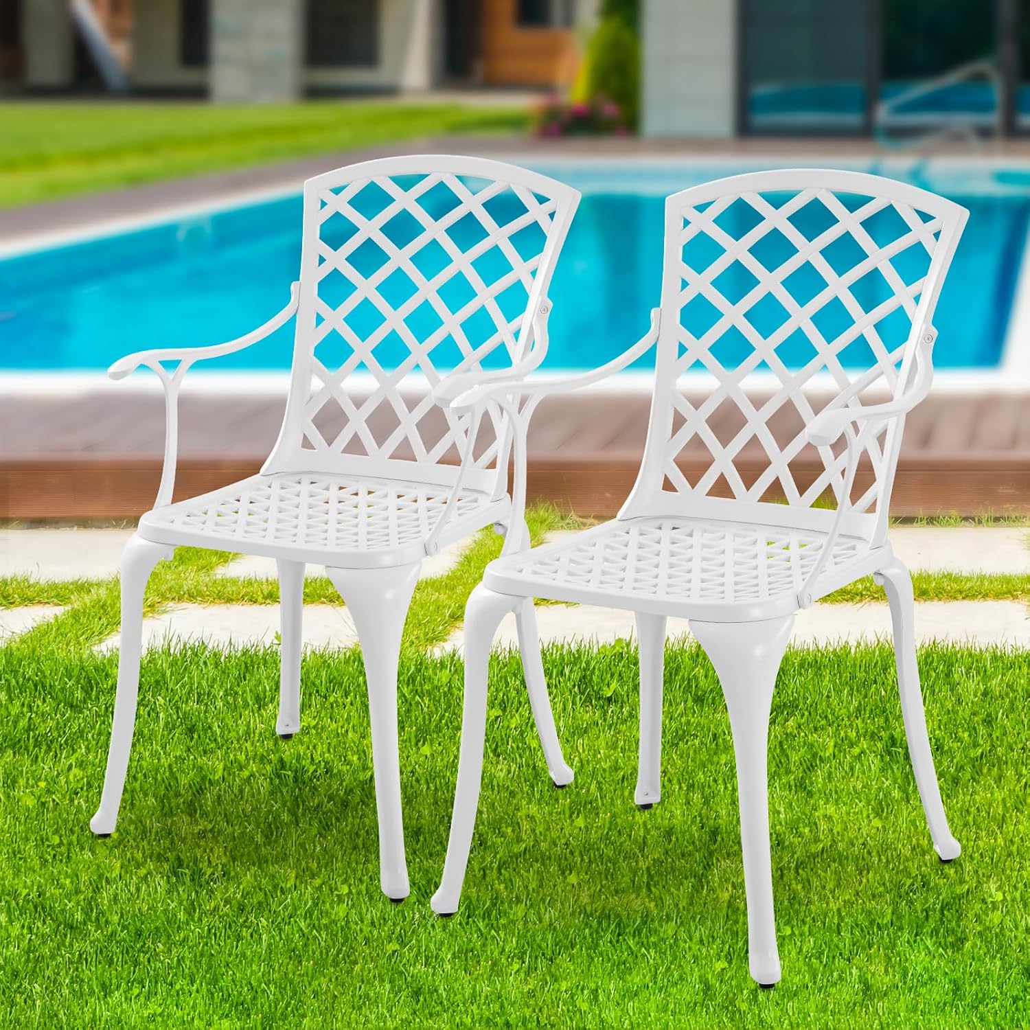 Cast Aluminum Patio Chairs Set of 2 White