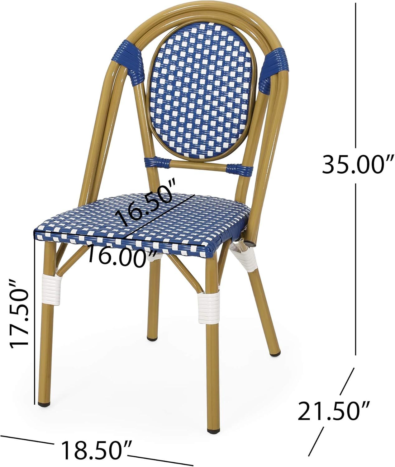 Outdoor French Bistro Chairs (Set of 4), Blue + White