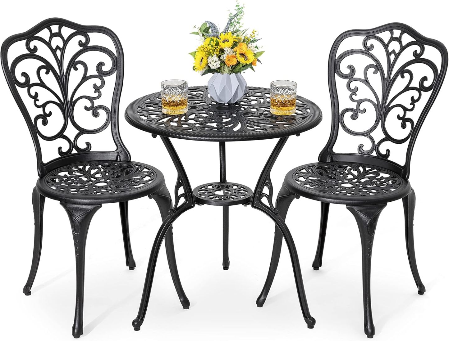 3 Piece Bistro Set Outdoor Black