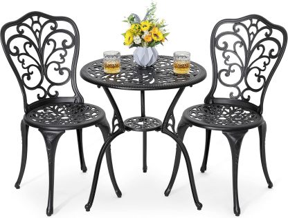 3 Piece Bistro Set Outdoor Black