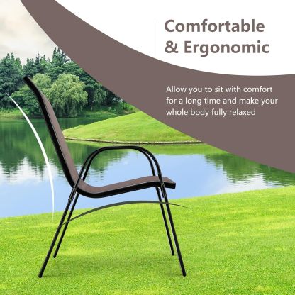 4 Pieces Patio Dining Chairs Brown