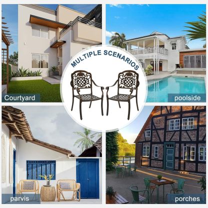 Set of 2 Cast Aluminum Patio Dining Chairs Bronze