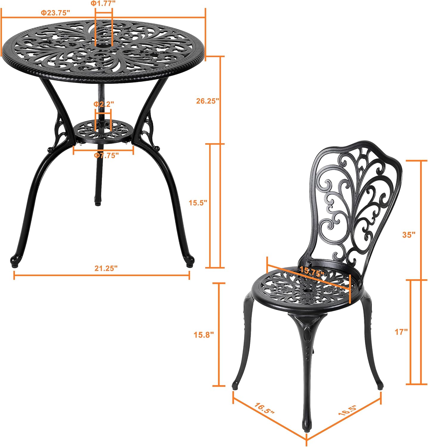 3 Piece Bistro Set Outdoor Black