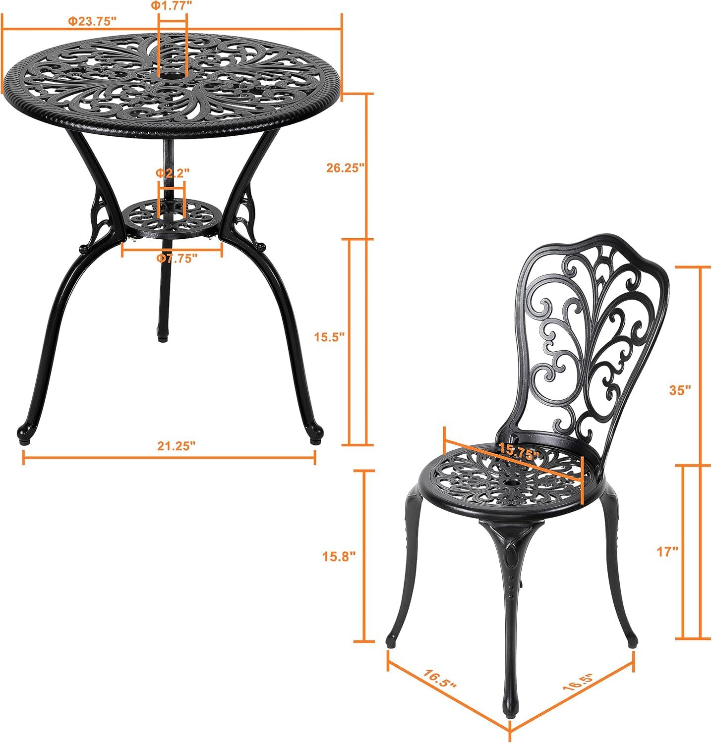 3 Piece Bistro Set Outdoor Black