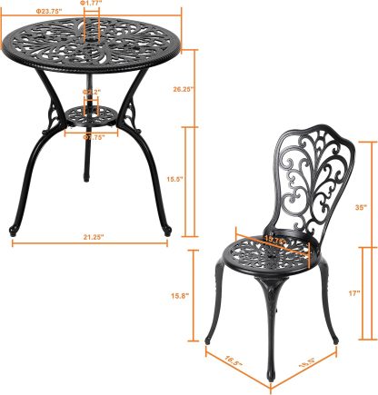 3 Piece Bistro Set Outdoor Black