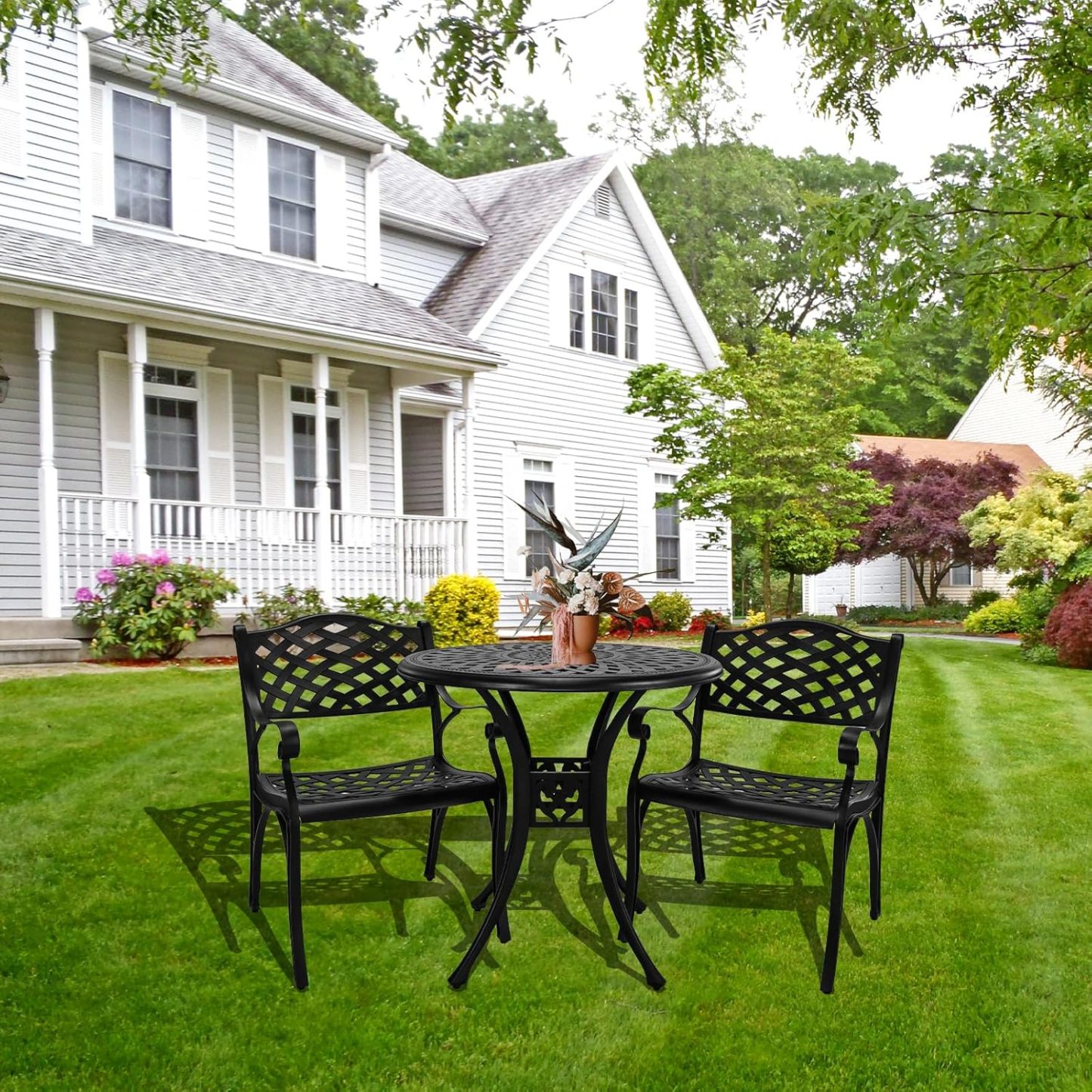 30.31" Outdoor Patio Dining Table Black