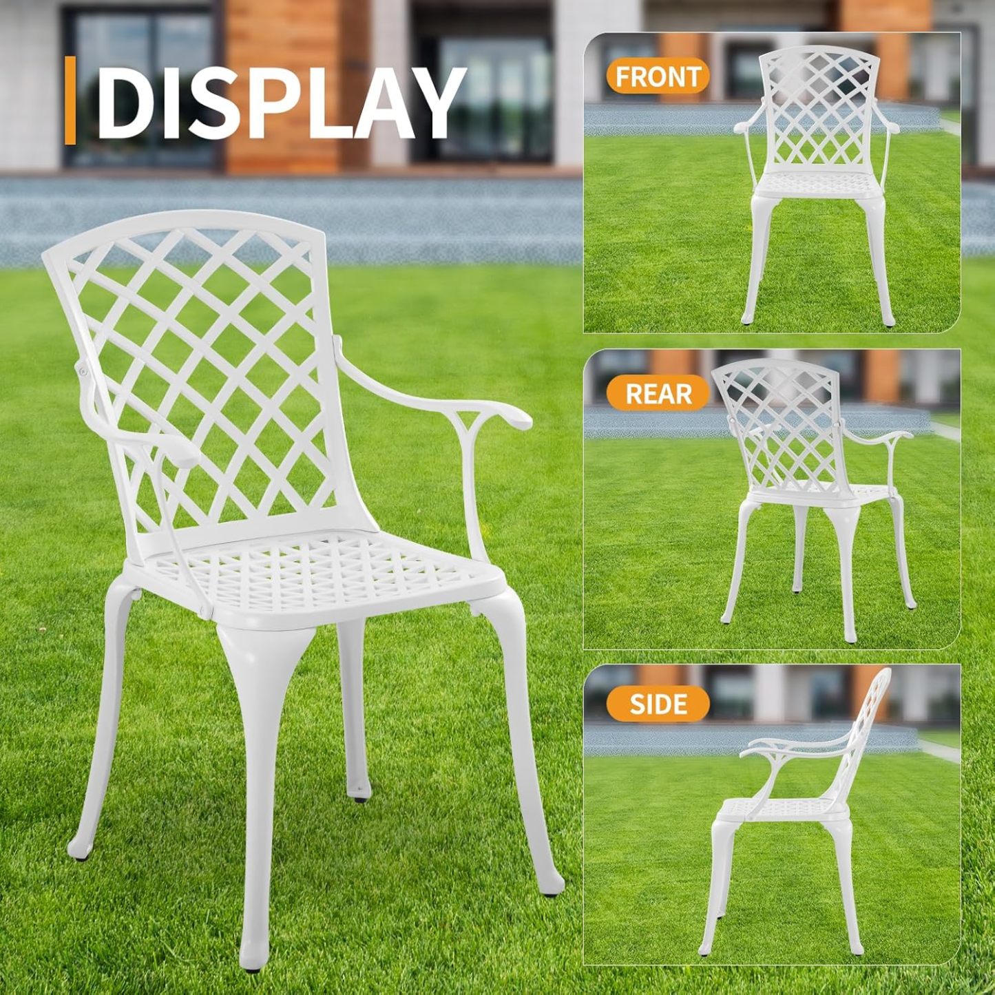 Cast Aluminum Patio Chairs Set of 2 White
