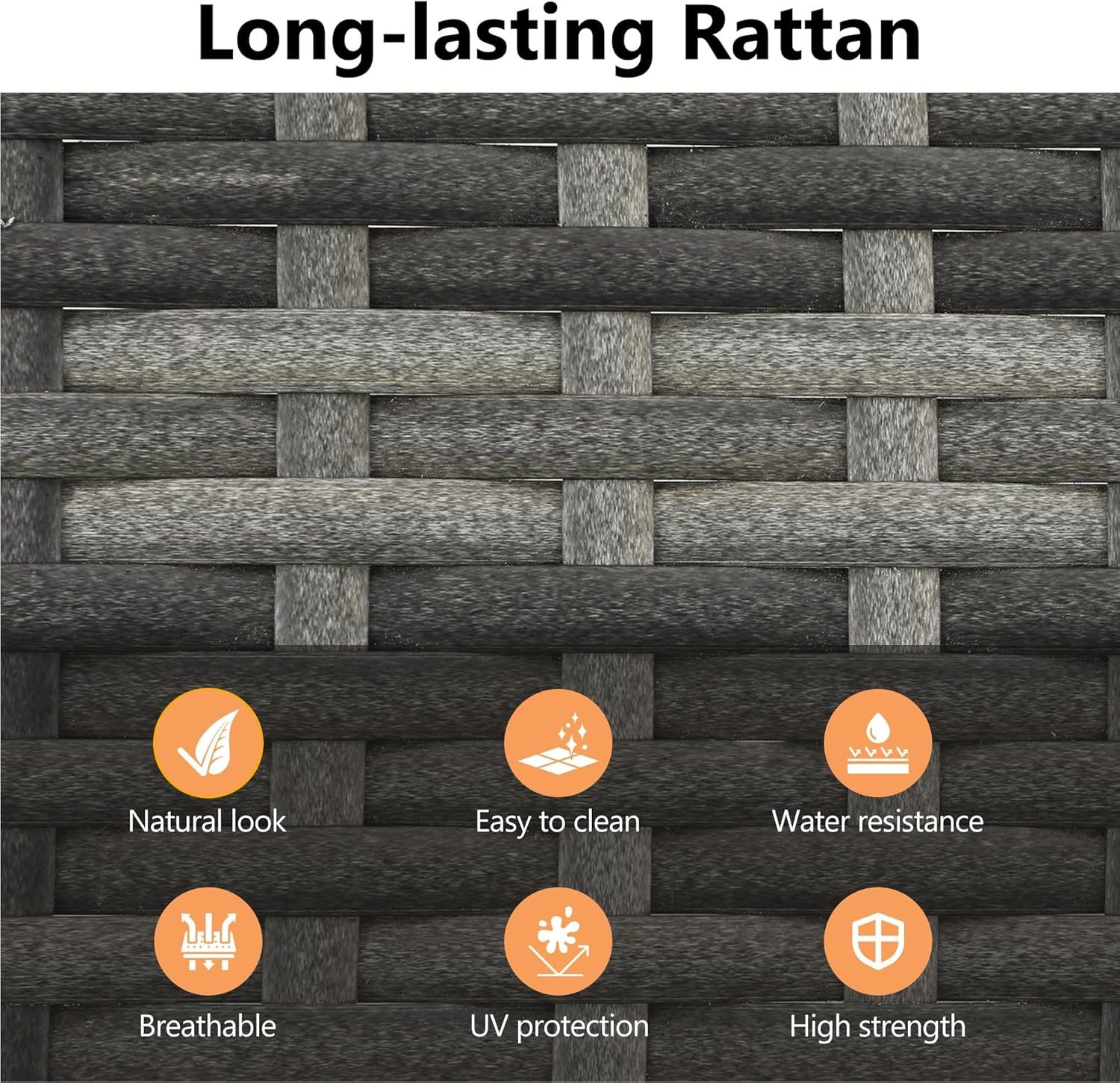 5 Piece Patio Wicker Dining Sets for 4, Water-Resistant Rattan Outdoor Dining Table and 4 Chairs