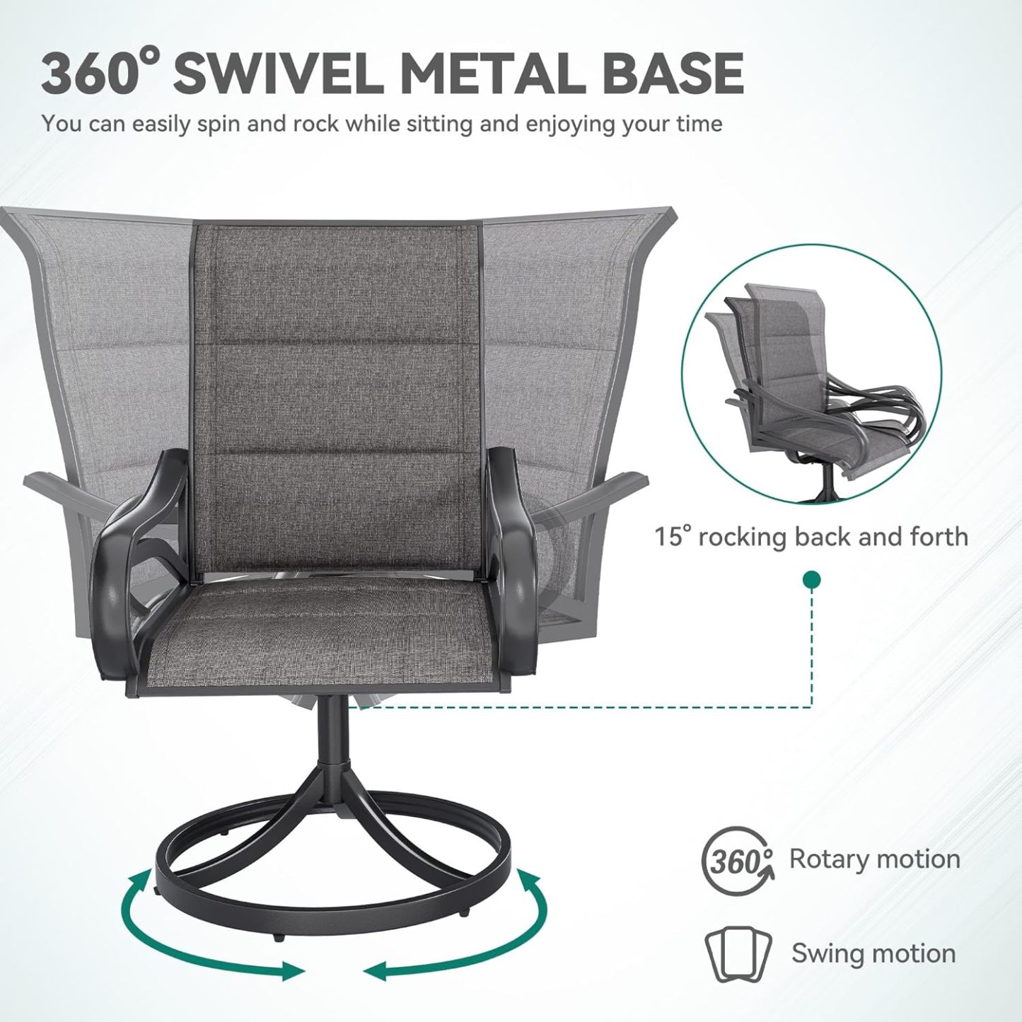 4 Set Padded Outdoor Swivel Chairs Gray