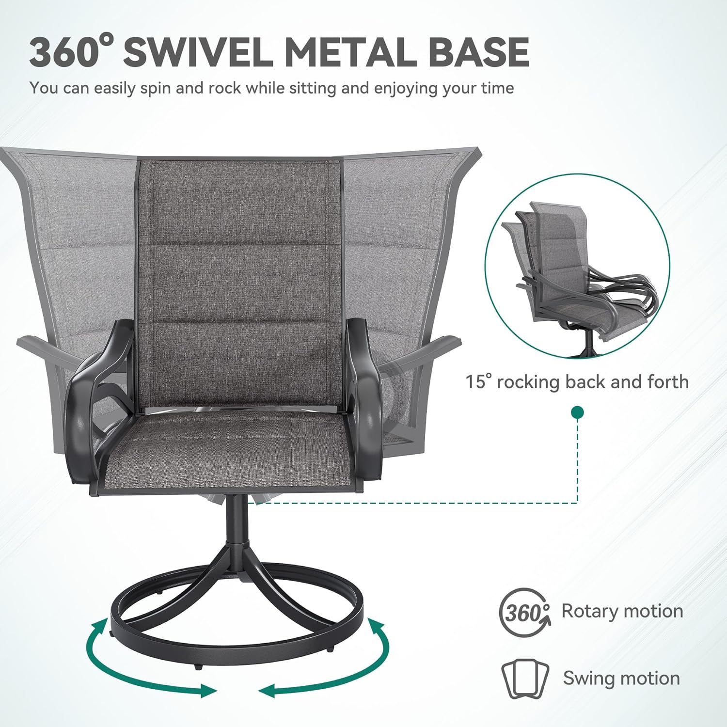 4 Set Padded Outdoor Swivel Chairs Gray