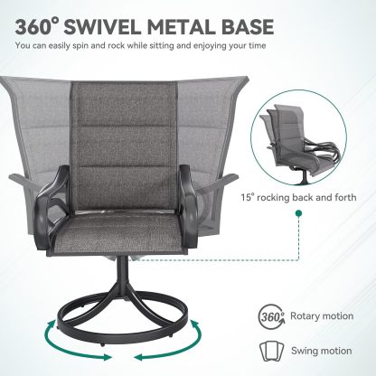 4 Set Padded Outdoor Swivel Chairs Gray