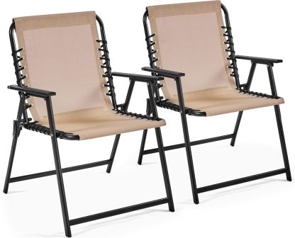 Patio Dining Chairs Set of 2 with Armrests and Backrests Beige