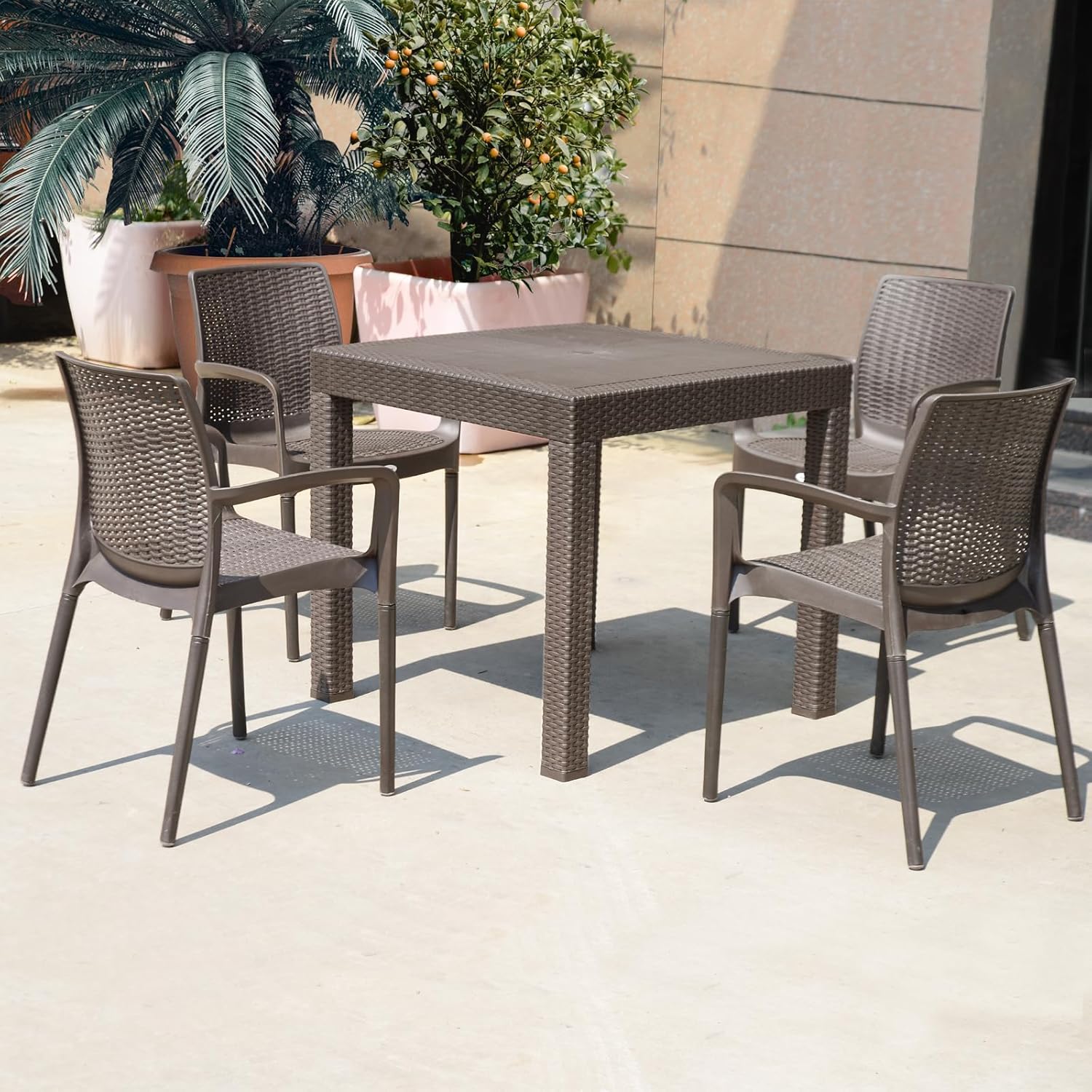 4 Piece Patio Dinning Chairs Set Flax Gray
