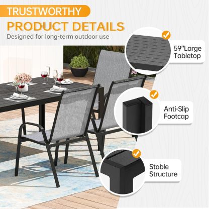 7-Piece Outdoor Patio Dining Set, 6Pcs Stackable Patio Chairs and Rectangular Dining Table