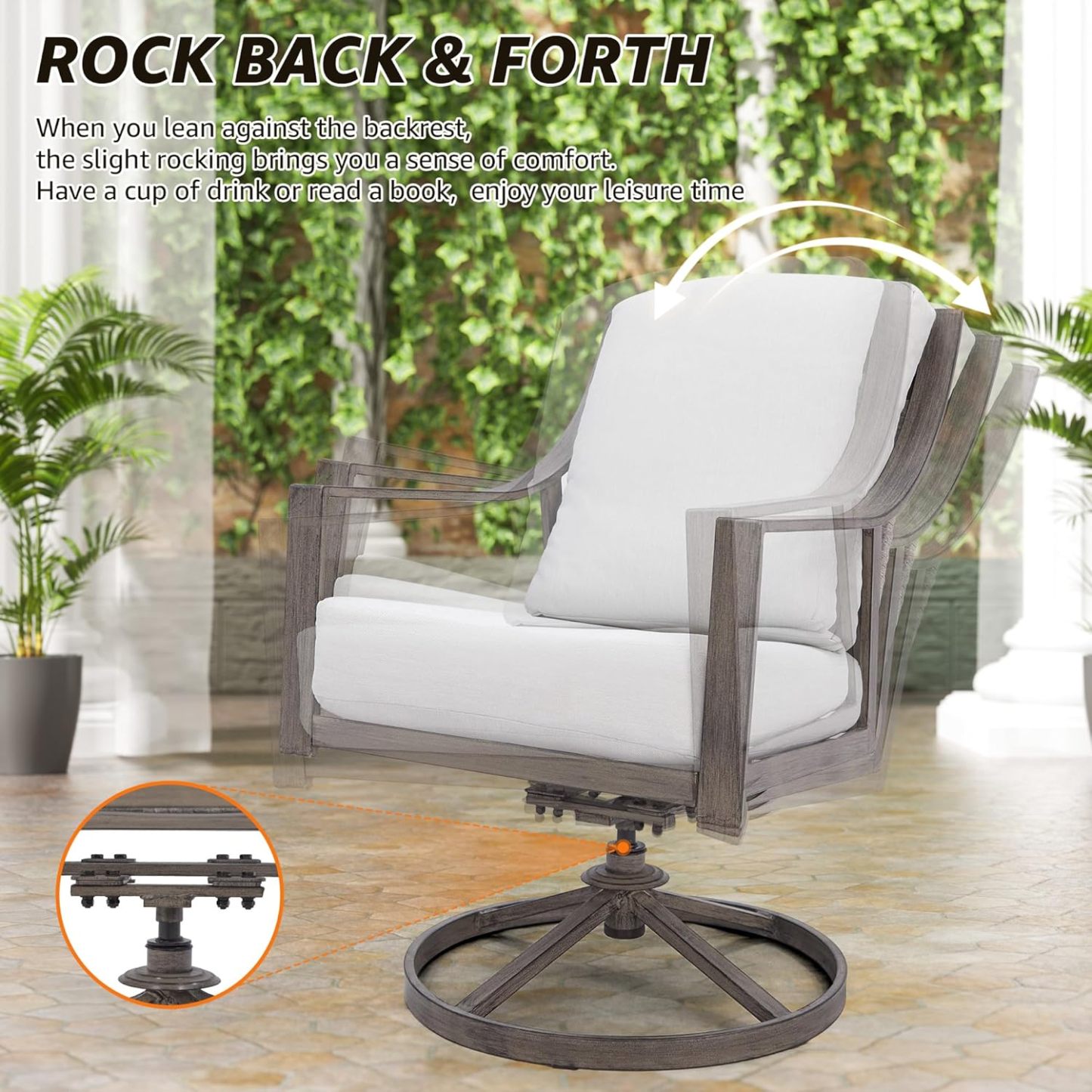 5-Piece Outdoor Patio Dining Set, 4pcs Patio Swivel Rocking Chairs and 38’’ Round Dining Table