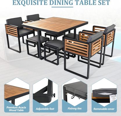 18 Pieces Outdoor Dining Set for 16 People, Acacia Wood Patio Furniture Sets with 2 Square Tables