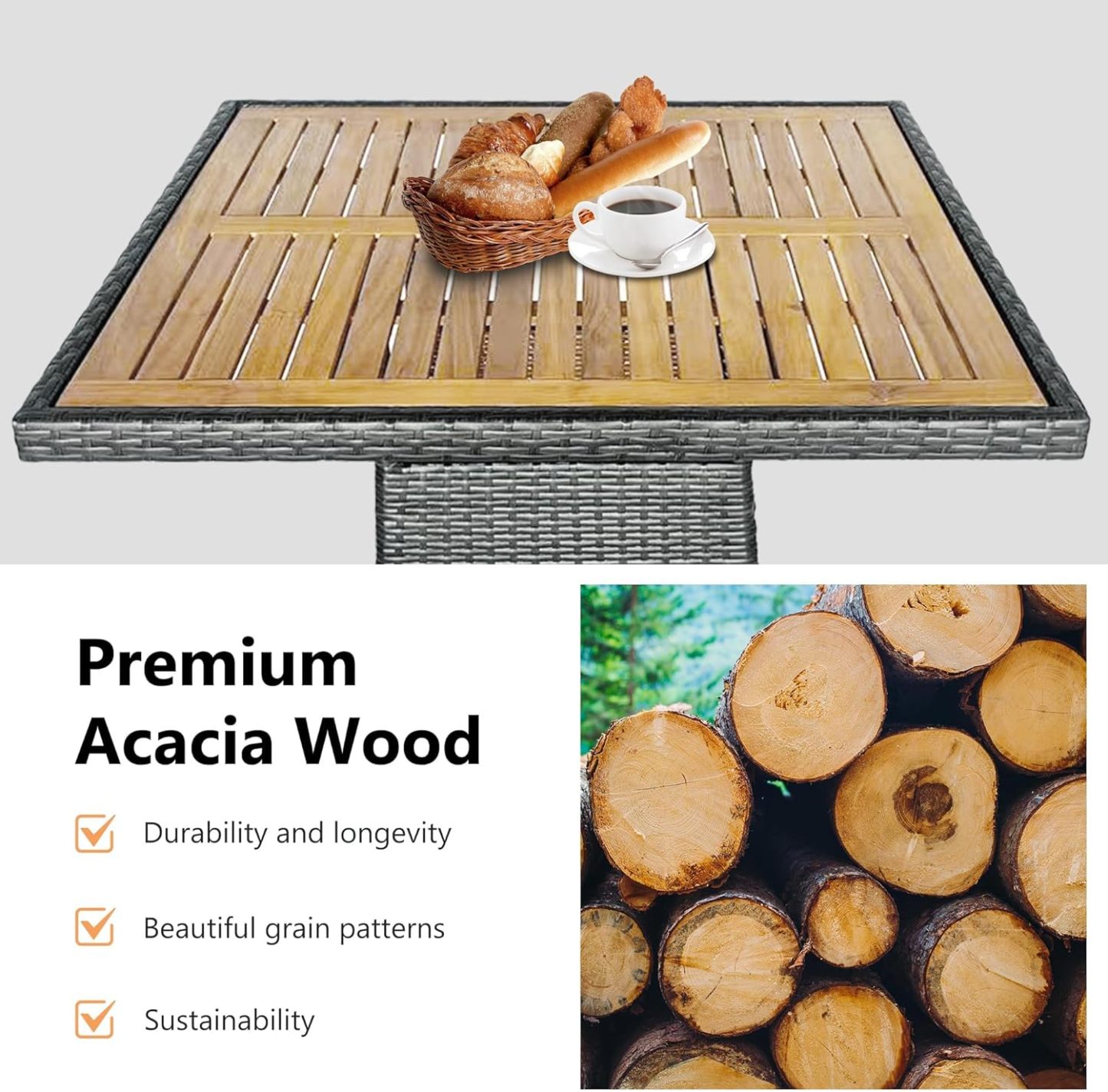 5 Piece Patio Wicker Dining Sets for 4, Water-Resistant Rattan Outdoor Dining Table and 4 Chairs