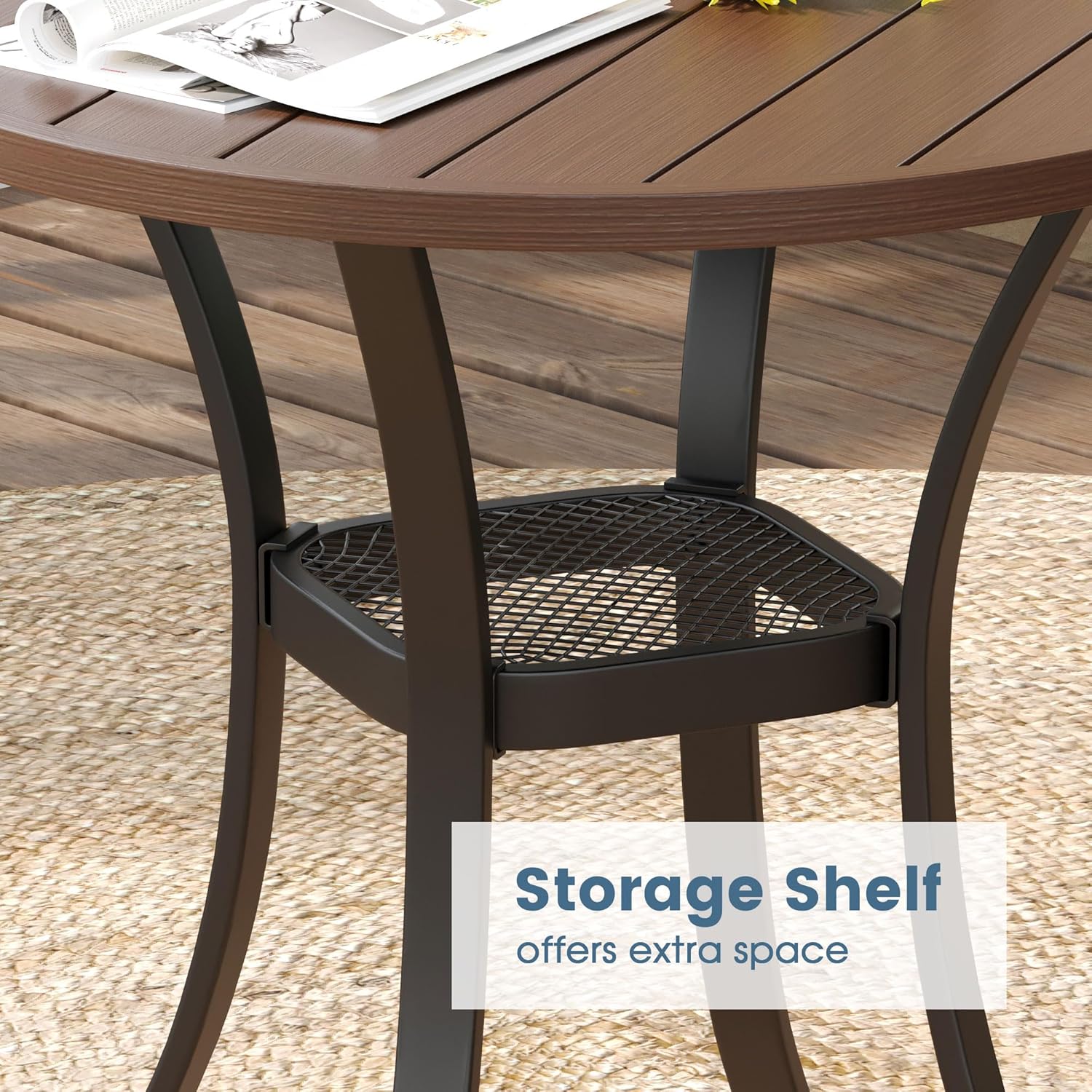 27.6" Round Patio Dining Table, Outdoor Bistro Table with Rust Resistant Metal Frame