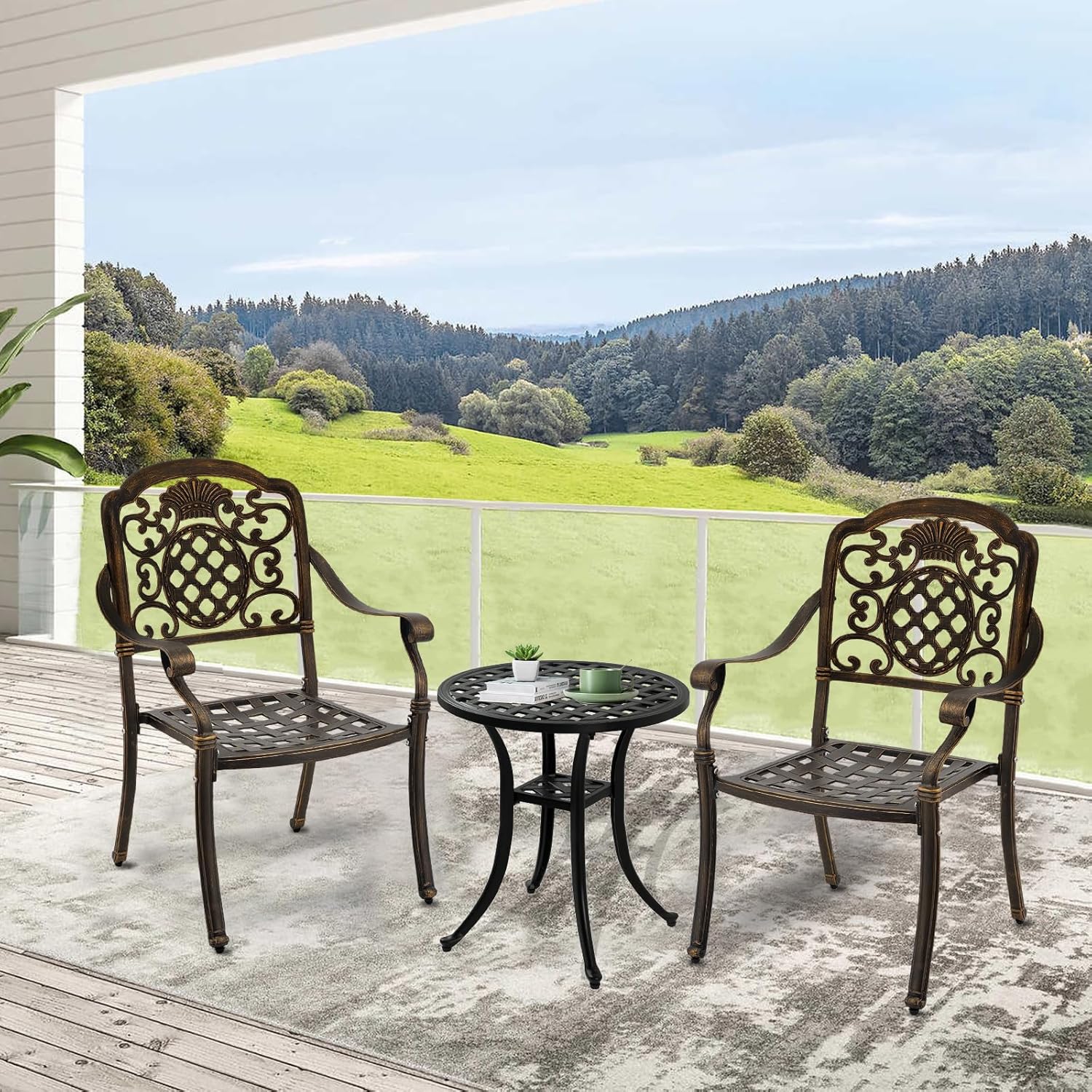 Set of 2 Cast Aluminum Patio Dining Chairs Bronze