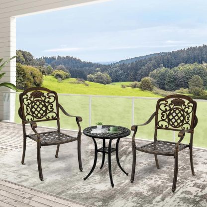 Set of 2 Cast Aluminum Patio Dining Chairs Bronze