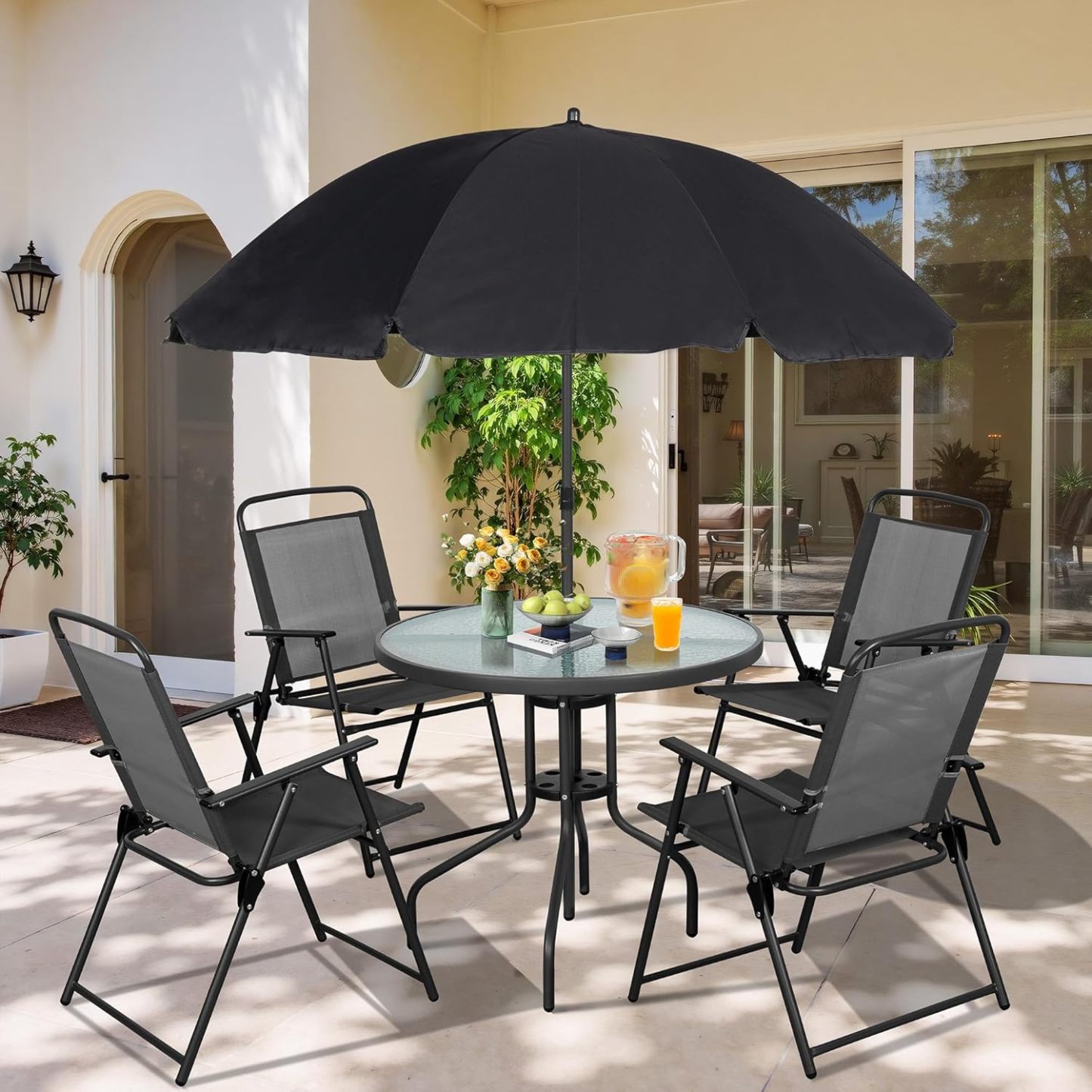 6 Piece Folding Patio Dining Set, Small Metal Outdoor Garden Patio Table and Chair Set