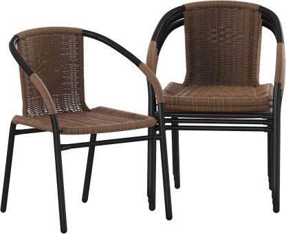 Set of 4 Commercial Grade Medium Brown Rattan Stack Chairs