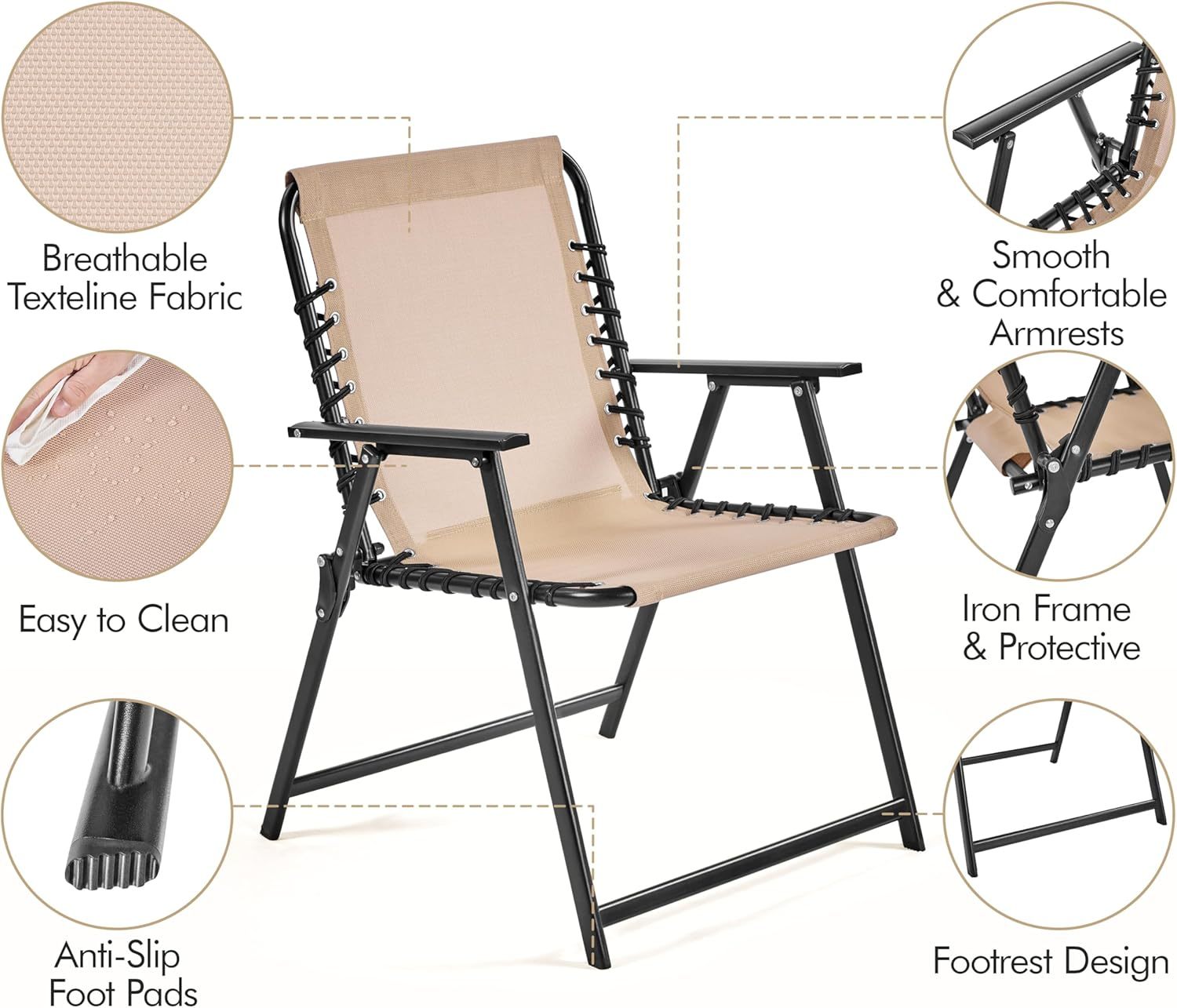 Patio Dining Chairs Set of 2 with Armrests and Backrests Beige