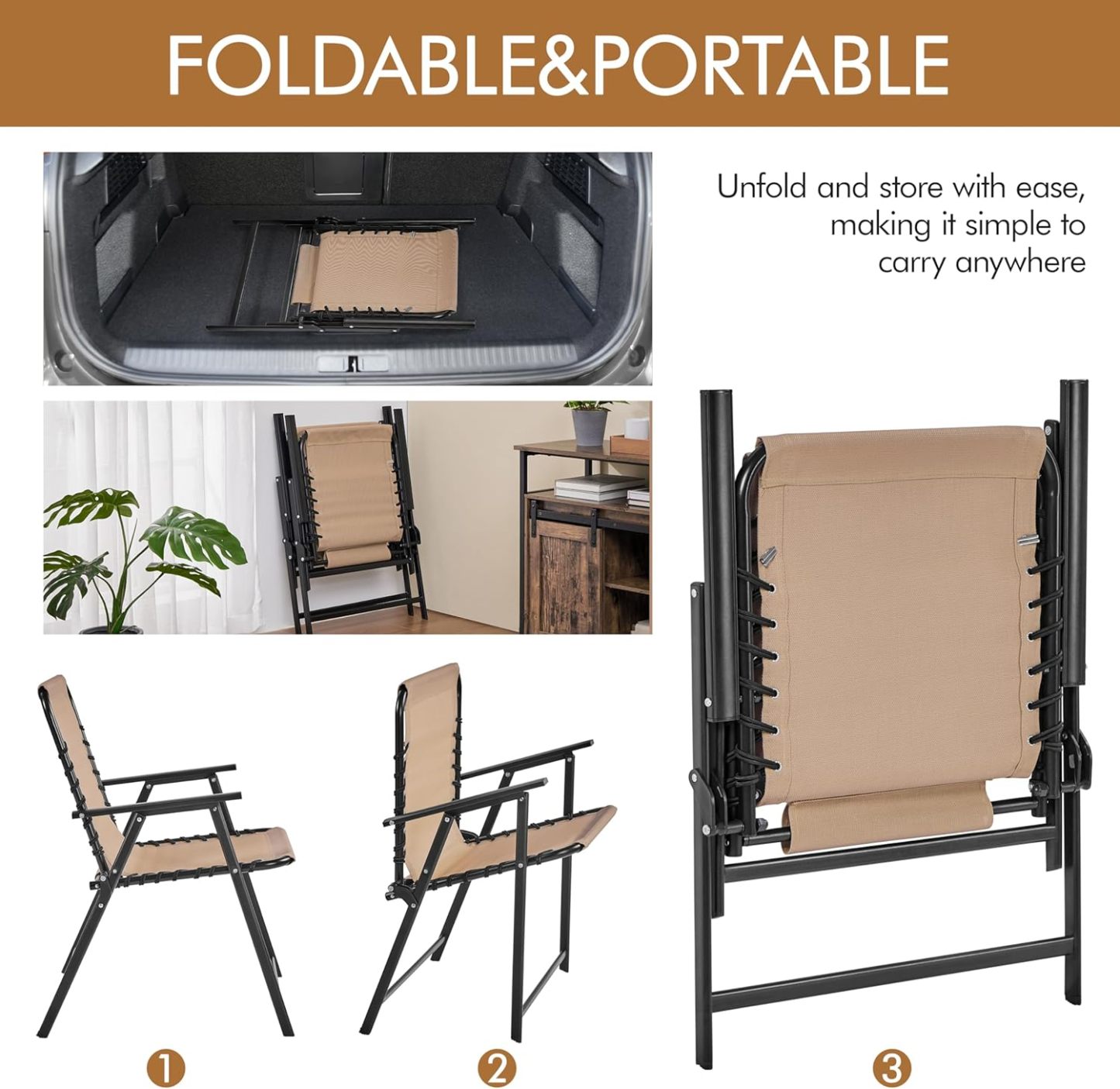 Patio Dining Chairs Set of 2 with Armrests and Backrests Beige