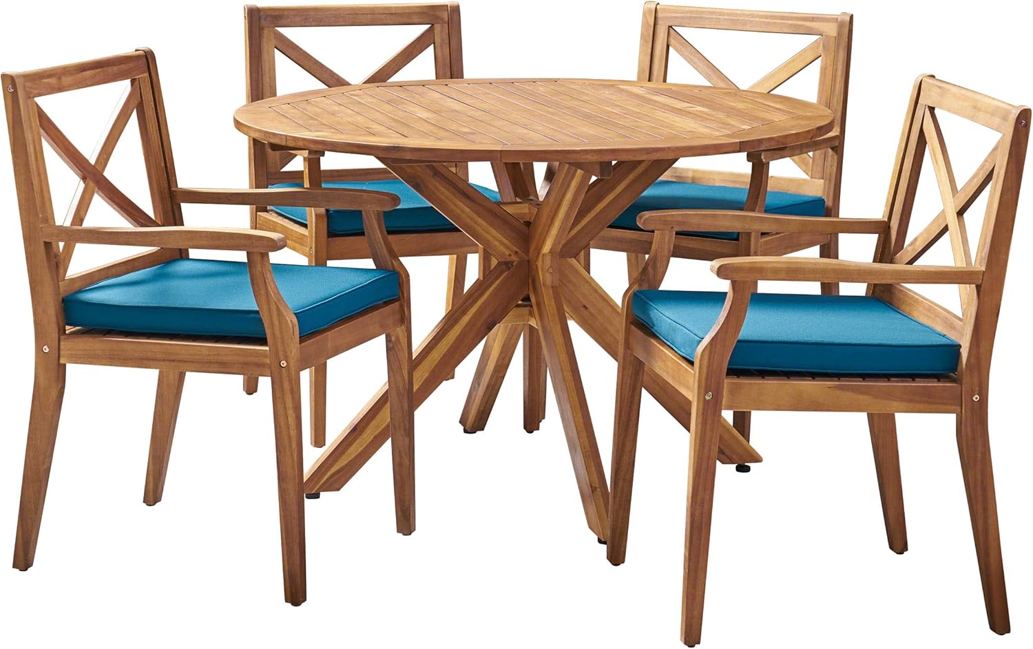 Outdoor 5 Piece Acacia Wood Dining Set Blue