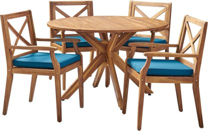 Outdoor 5 Piece Acacia Wood Dining Set Blue