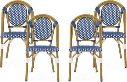 Outdoor French Bistro Chairs (Set of 4), Blue + White