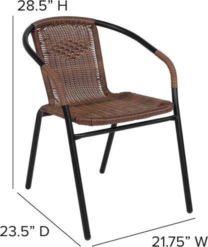 Set of 4 Commercial Grade Medium Brown Rattan Stack Chairs