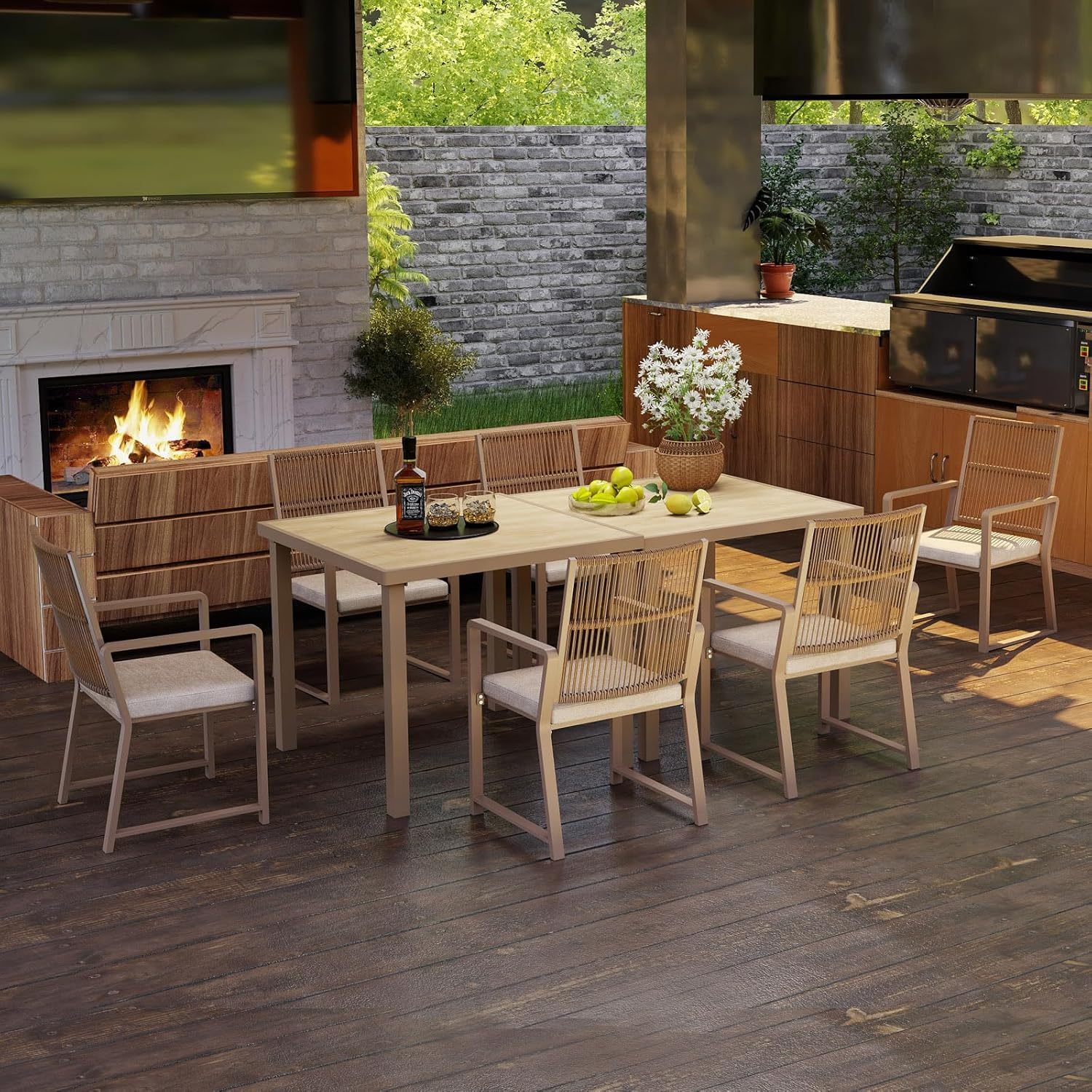 Aluminum Outdoor Patio Dining Chairs Light Brown