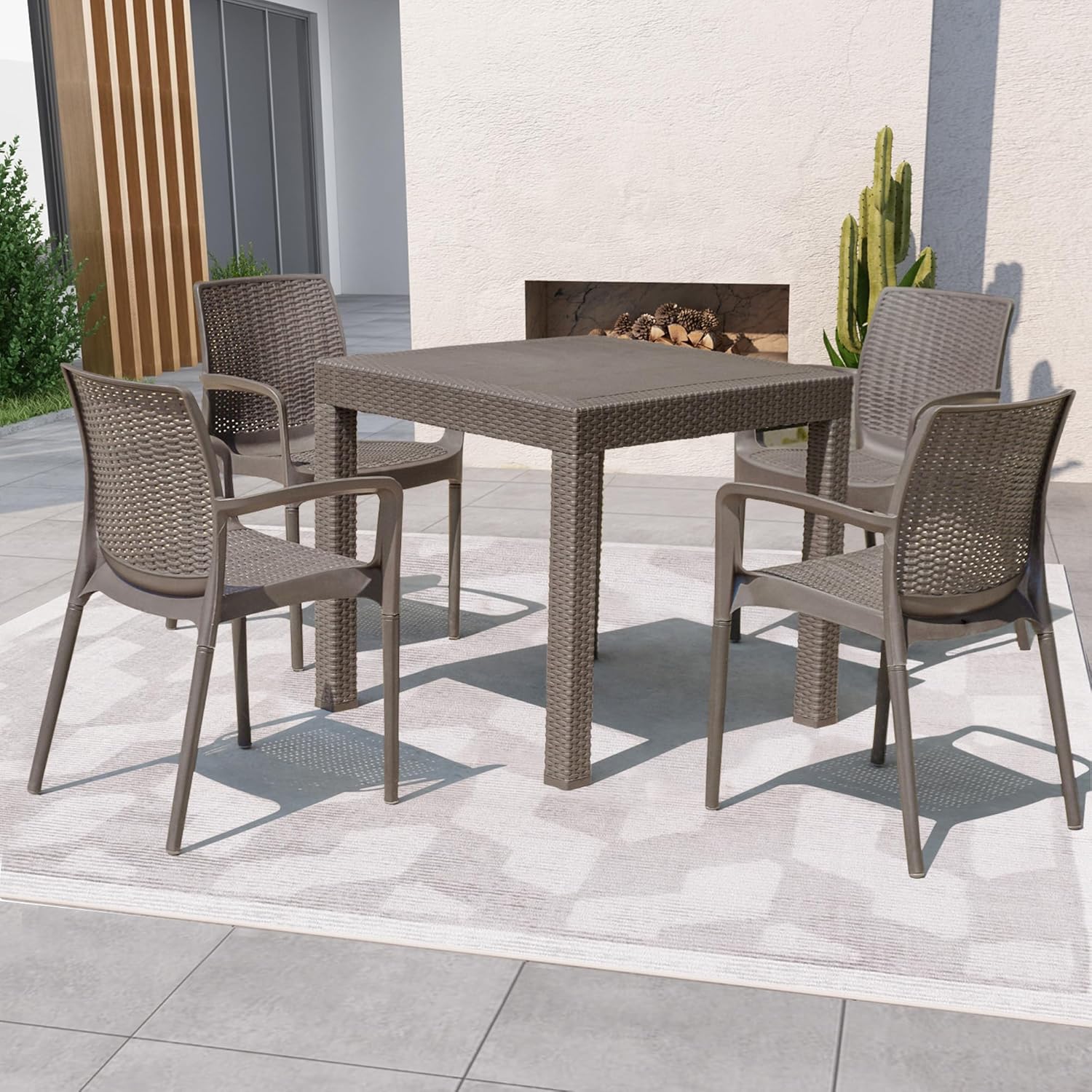 4 Piece Patio Dinning Chairs Set Flax Gray