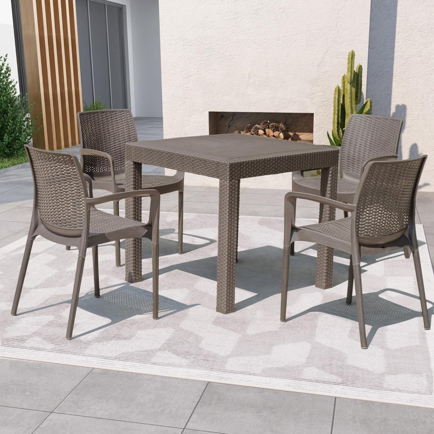 4 Piece Patio Dinning Chairs Set Flax Gray