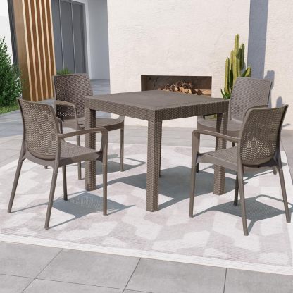 4 Piece Patio Dinning Chairs Set Flax Gray