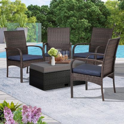 2 Pcs Wicker Patio Dining Padded Cushions Brown