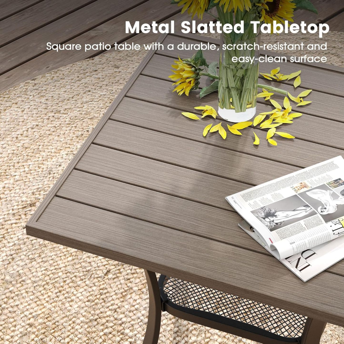 27.6" Square Patio Dining Table, Grey Wood-Like Small Outdoor Bistro Table