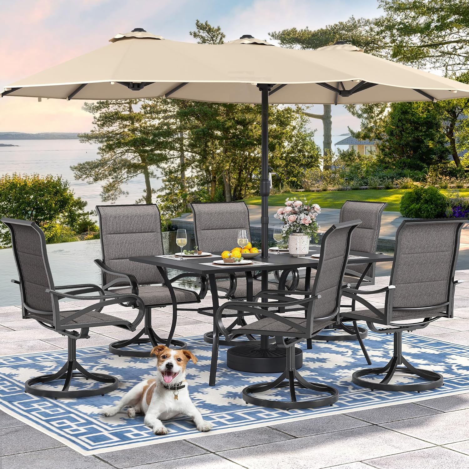 4 Set Padded Outdoor Swivel Chairs Gray