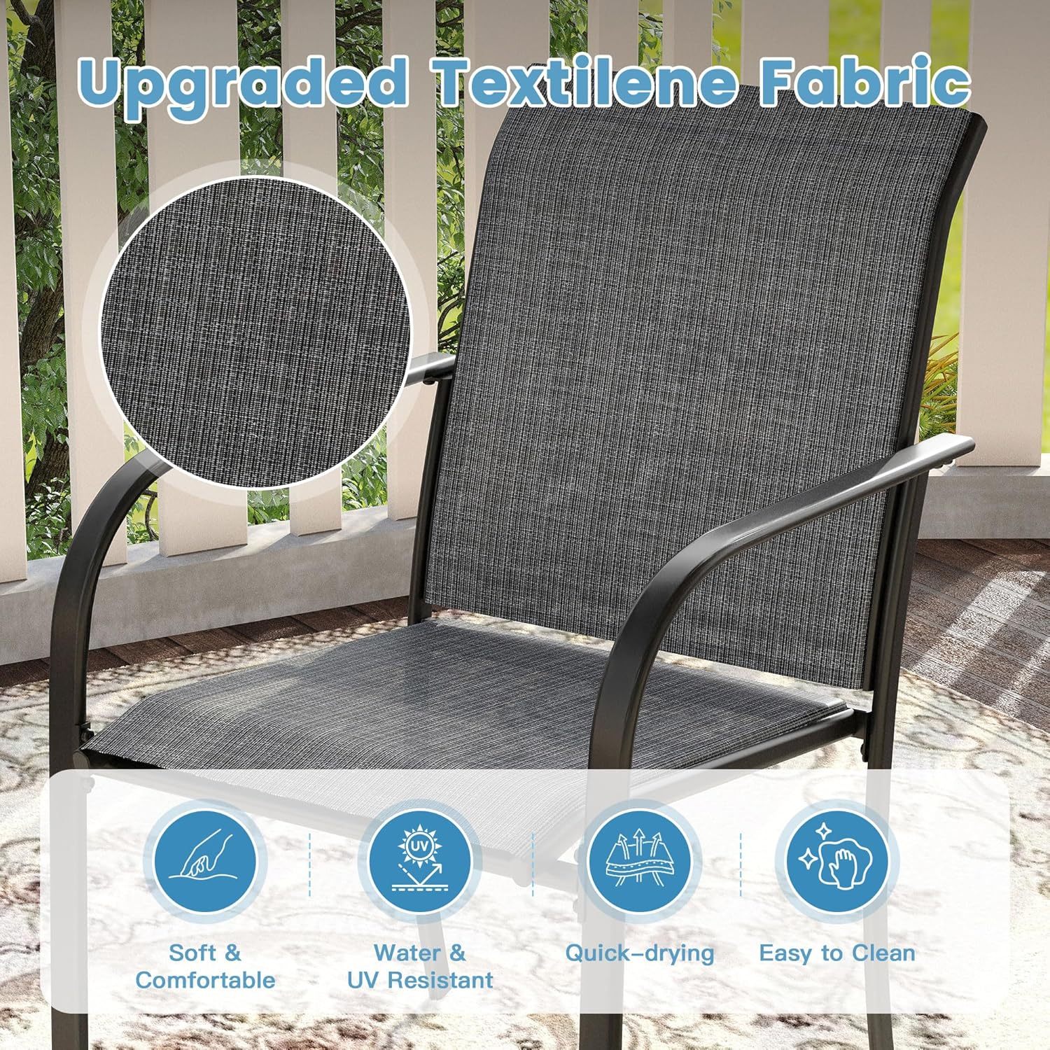 7 Pieces Patio Dining Set for 6, Patio Furniture Includes Grey Stackable Sling Outdoor Chairs and 59.2" Rectangle Metal Black Table